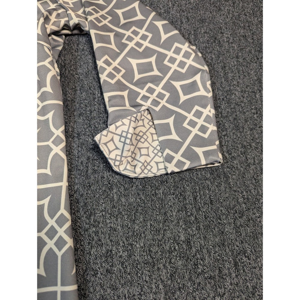 Gretchen Scott Grey Geometric Trellis Ruffle Collar Shift Dress Womens Small